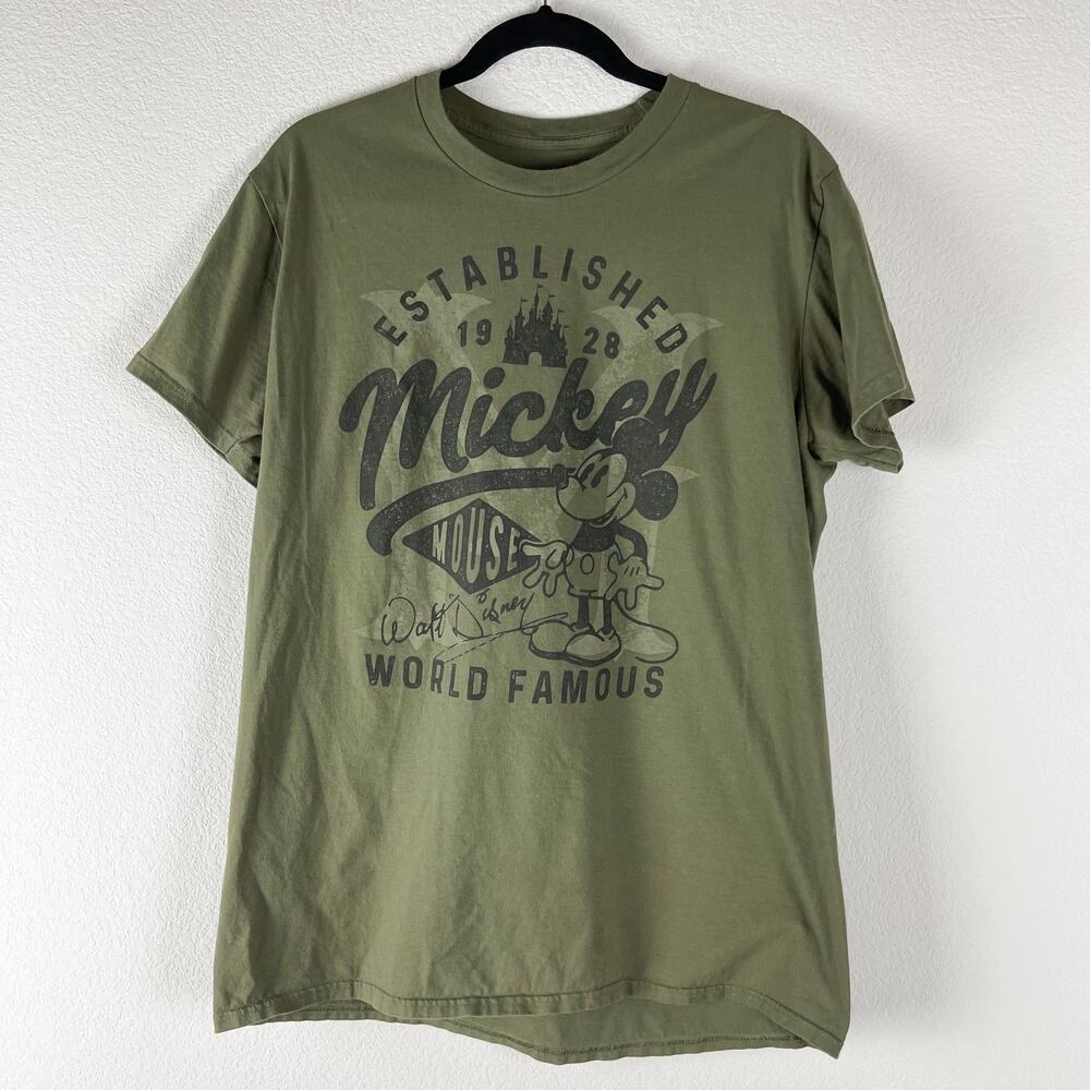 Disney Mickey Mouse Top Womens Large Green Walt Disney Short Sleeve Tee